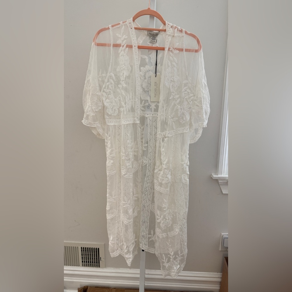 Rachel Zoe White Lace Duster Kimono Cover-Up One Size Fits All New - Picture 3 of 10